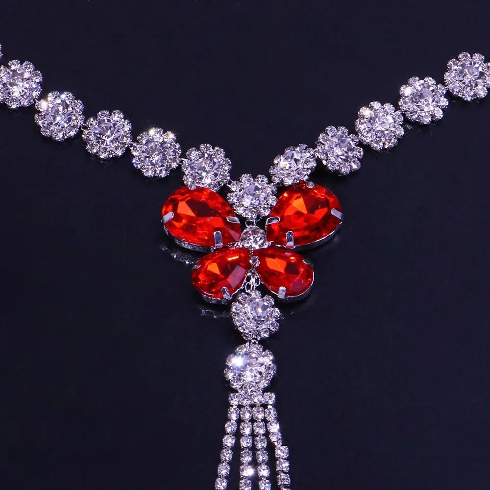 More Style Rhinestone Red Nipple Chain Sexy Lingerie Non Pierced Body Jewelry for Women Luxury Crystal Body Chain Bra Necklace