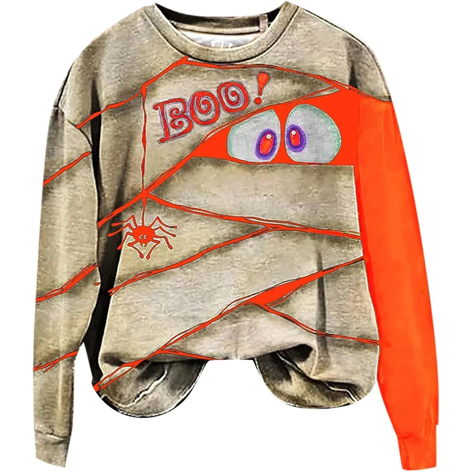 Halloween Sweatshirt Eye Spider Allover Print Hoodless Sweatshirt Boo Round Neck Long Sleeve Pullover Sweater Oversize Hoodies