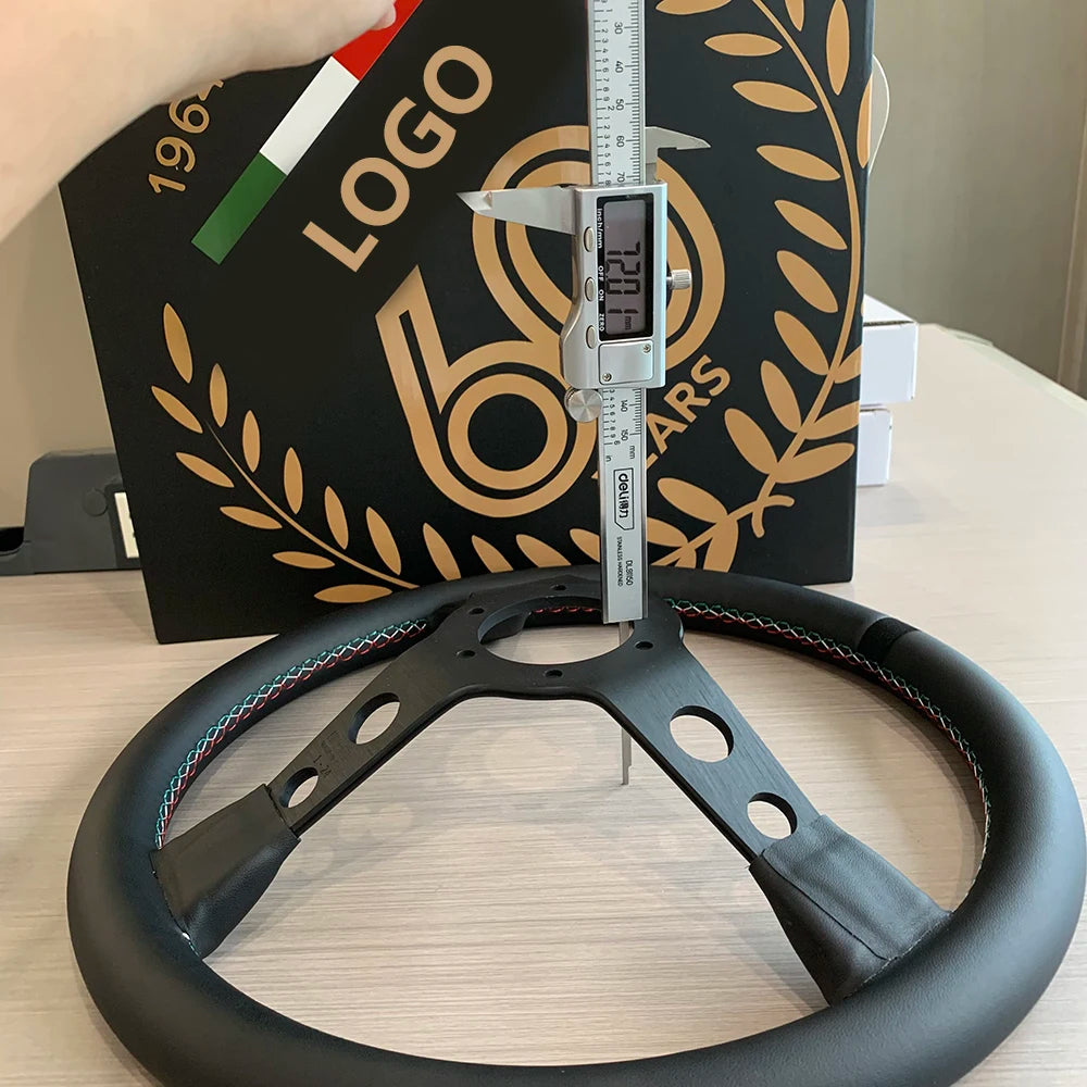 MOD. 07 Anniversario Black Leather Tri-Color 60th Anniversary Bracket Thickness 5mm Steering Wheel for MO MO