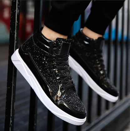 Hot Fashion Golden Shiny Mirrors Mens Shoes Casual Club Bar Glitter Streetwear Hip hop High top Men Sneakers casual shoes