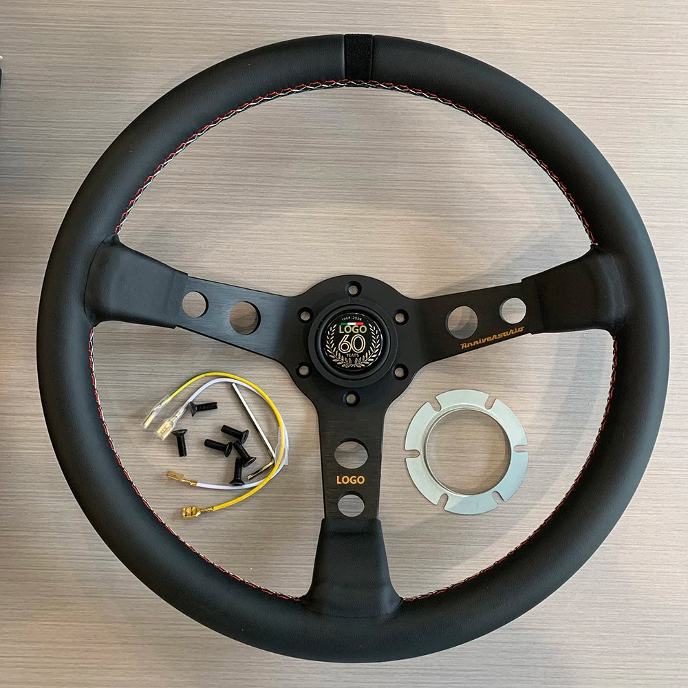 MOD. 07 Anniversario Black Leather Tri-Color 60th Anniversary Bracket Thickness 5mm Steering Wheel for MO MO