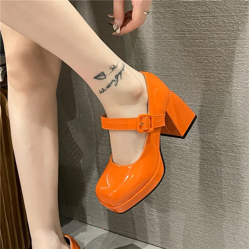 Lady Mary Jane Shoes 2023 New Platform Square Toe Women&