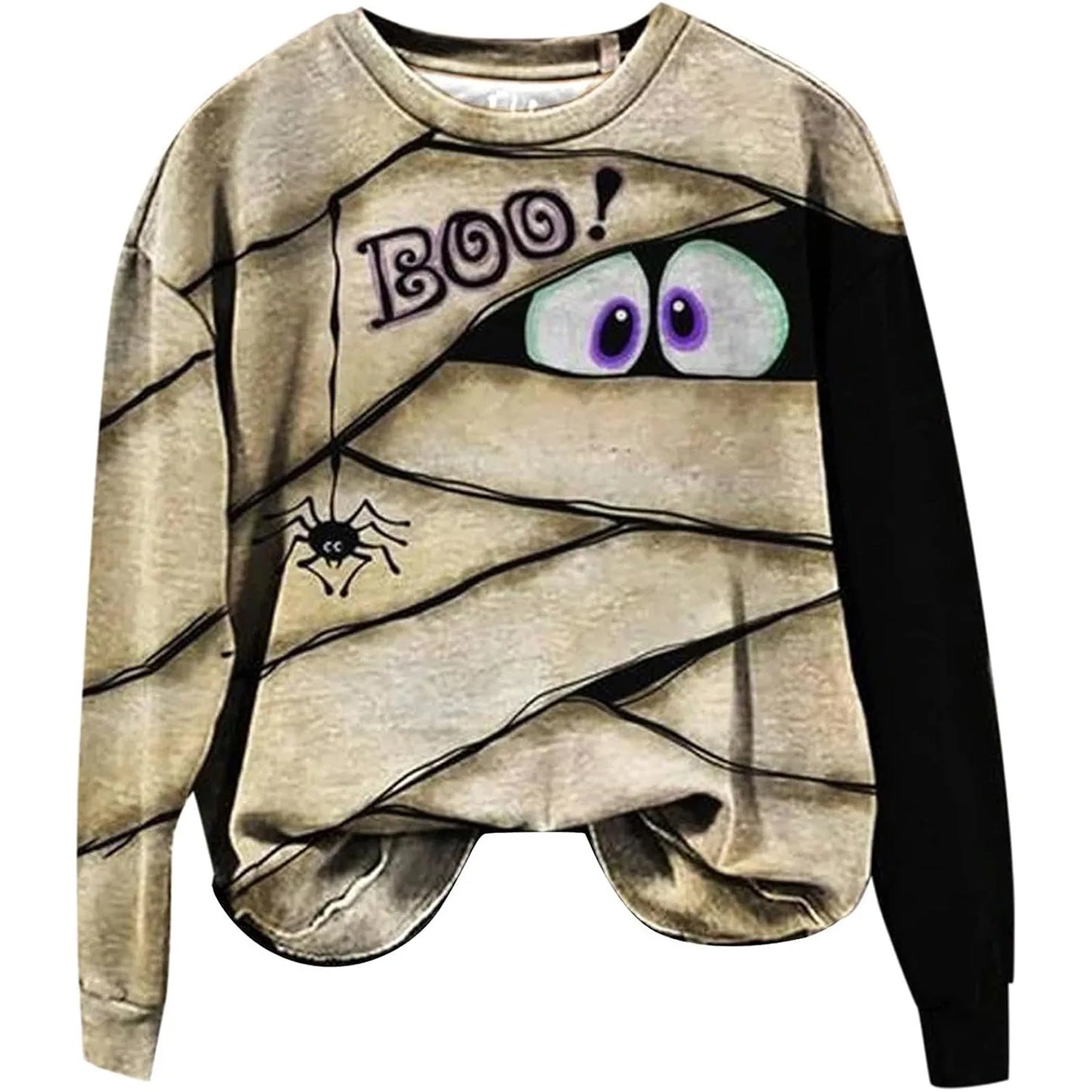 Halloween Sweatshirt Eye Spider Allover Print Hoodless Sweatshirt Boo Round Neck Long Sleeve Pullover Sweater Oversize Hoodies