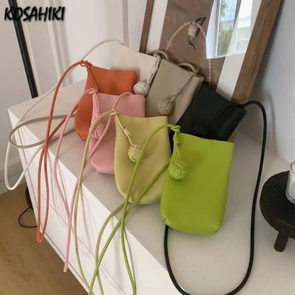 Fashion Women Kawaii Solid Mini Cellphone Bags Casual Y2k Simple Ins Shoulder Crossbody Bag All Match Trendy Purses and Handbags