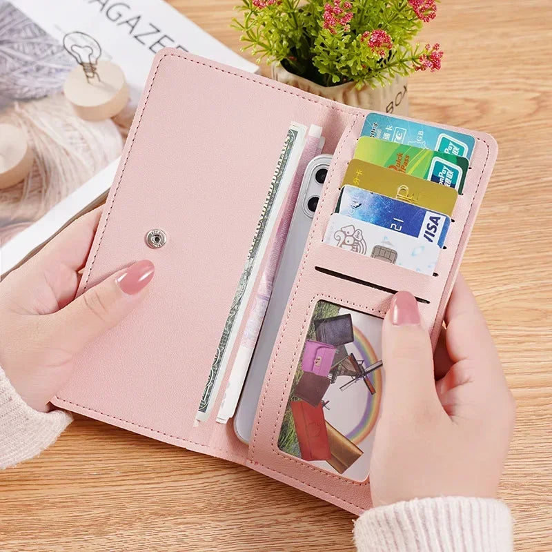 PU Leather Long Women Thin Wallets Large Capacity Female Coin Purses Hasp Clutch ID Credit Multi-Card Holder Money Bag Clip