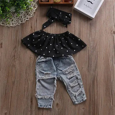 Peris Gems 0-3Y Summer Fashion Toddler Clothes Baby Girls Dot Sleeveless Tops+Hole Jeans Outfits Casual 3pcs Clothes Set SHEIN Amazon Temu