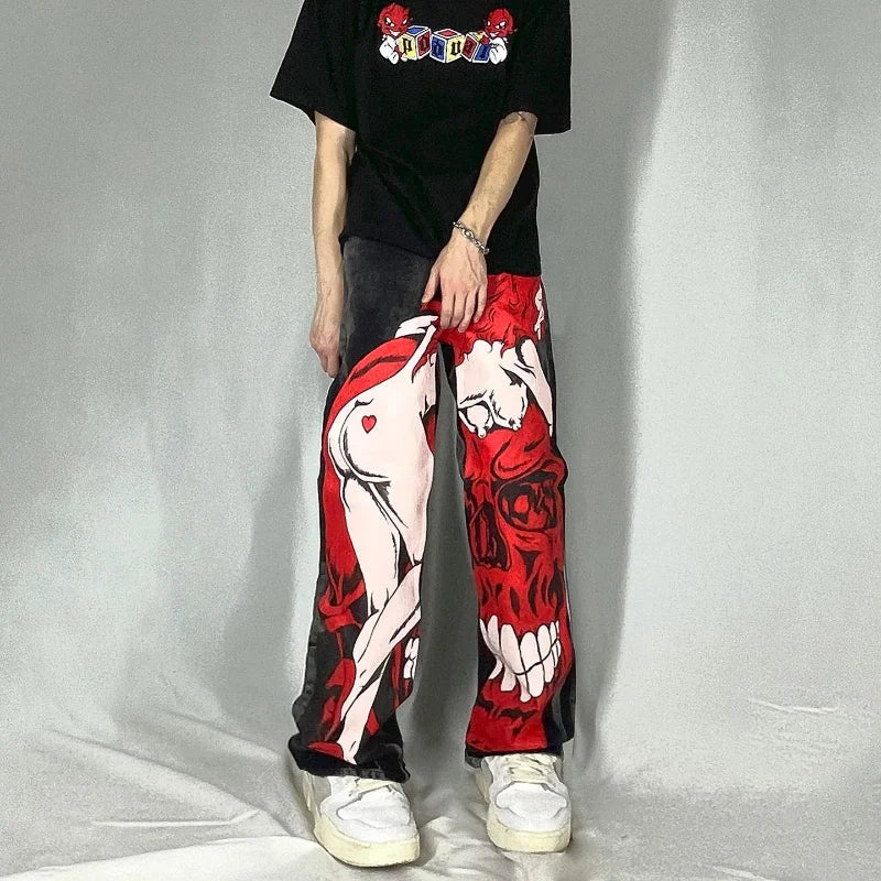 Peris Gems  02 / M Baggy Harajuku Style Graphic Print Loose Jeans SHEIN Amazon Temu