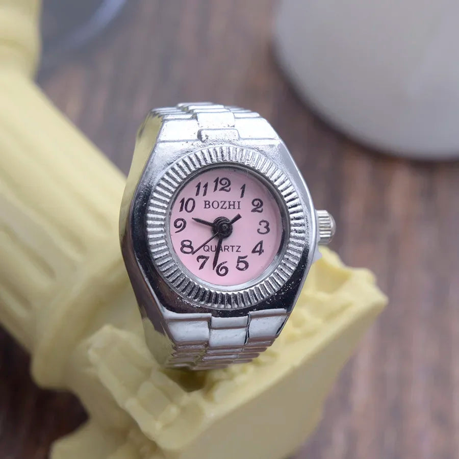 Peris Gems 03-Pink Y2K Punk Quartz Watch Rings for Couple Women Man Hip Hop Mini Elastic Stretchy Watch Finger Ring Retro Fashion Jewelry Gift SHEIN Amazon Temu