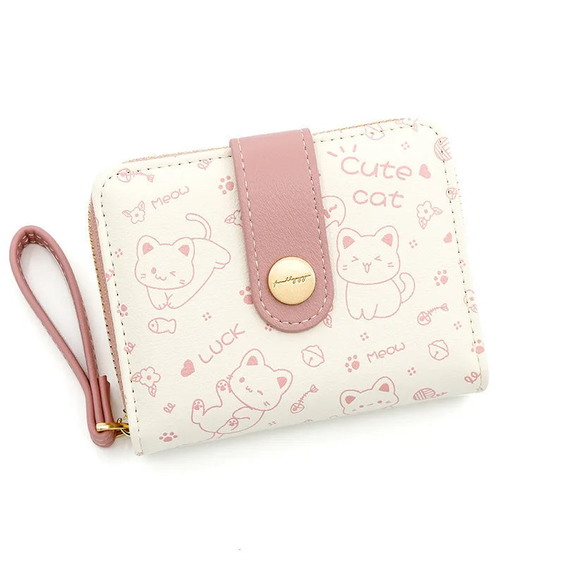 Peris Gems 1-Pink Cat Wallets Fashion Cute Cartoons Luxury Women&