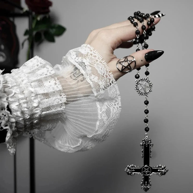 Peris Gems 1 Stunning  Pentagram Cross necklace Black Crystal  Gothic Statement Rosary Style Grunge Necklaces Men Women  Jewelrye y2k SHEIN Amazon Temu