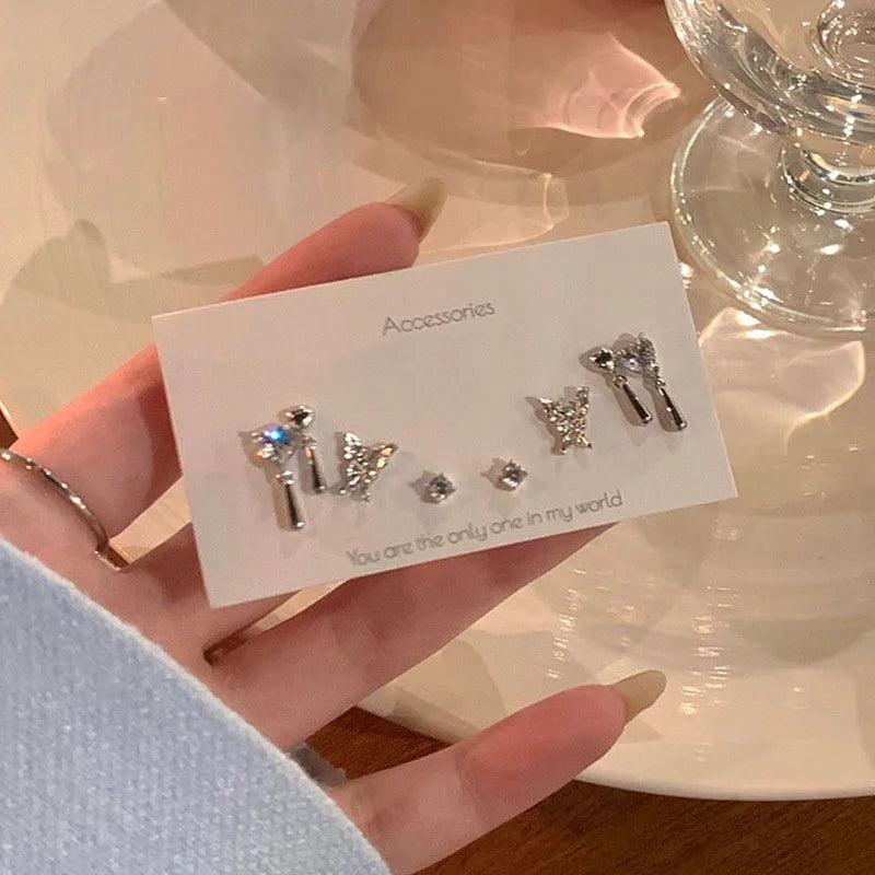 Peris Gems 1 Y2K 6Pcs/set Silver Color Rhinestone Butterfly Stud Earrings Women 2023 Korean Fashion Punk Earring Jewelry Sets Gifts SHEIN Amazon Temu