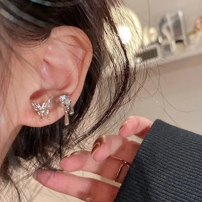 Peris Gems 1 Y2K 6Pcs/set Silver Color Rhinestone Butterfly Stud Earrings Women 2023 Korean Fashion Punk Earring Jewelry Sets Gifts SHEIN Amazon Temu