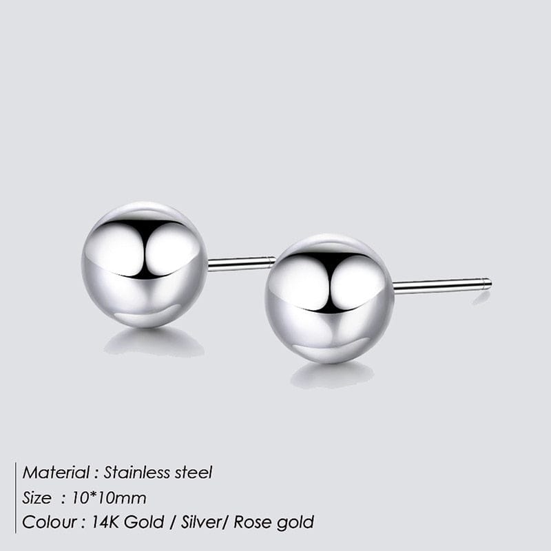 Peris Gems  10MM / Silver Ball Stud Earrings | Stainless-Steel Round Ball Piercings SHEIN Amazon Temu