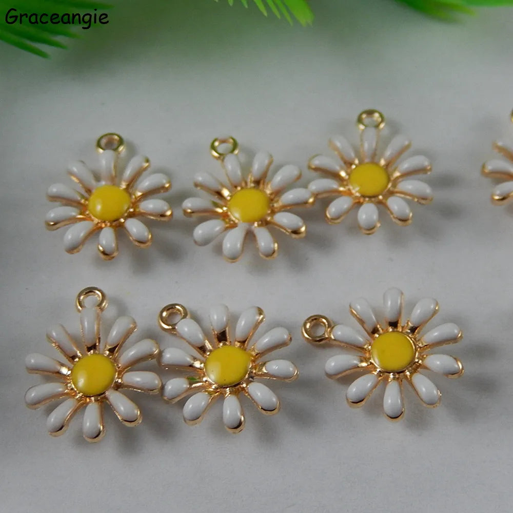 Peris Gems (10pieces) GraceAngie Trendy Daisy Flower Necklace Pendant Alloy Bracelet Charms Handmade Jewelry DIY Making Gifts 16*13mm 50992 SHEIN Amazon Temu