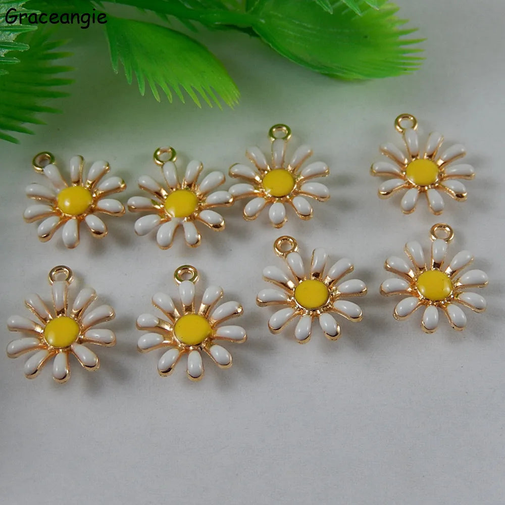 Peris Gems (10pieces) GraceAngie Trendy Daisy Flower Necklace Pendant Alloy Bracelet Charms Handmade Jewelry DIY Making Gifts 16*13mm 50992 SHEIN Amazon Temu