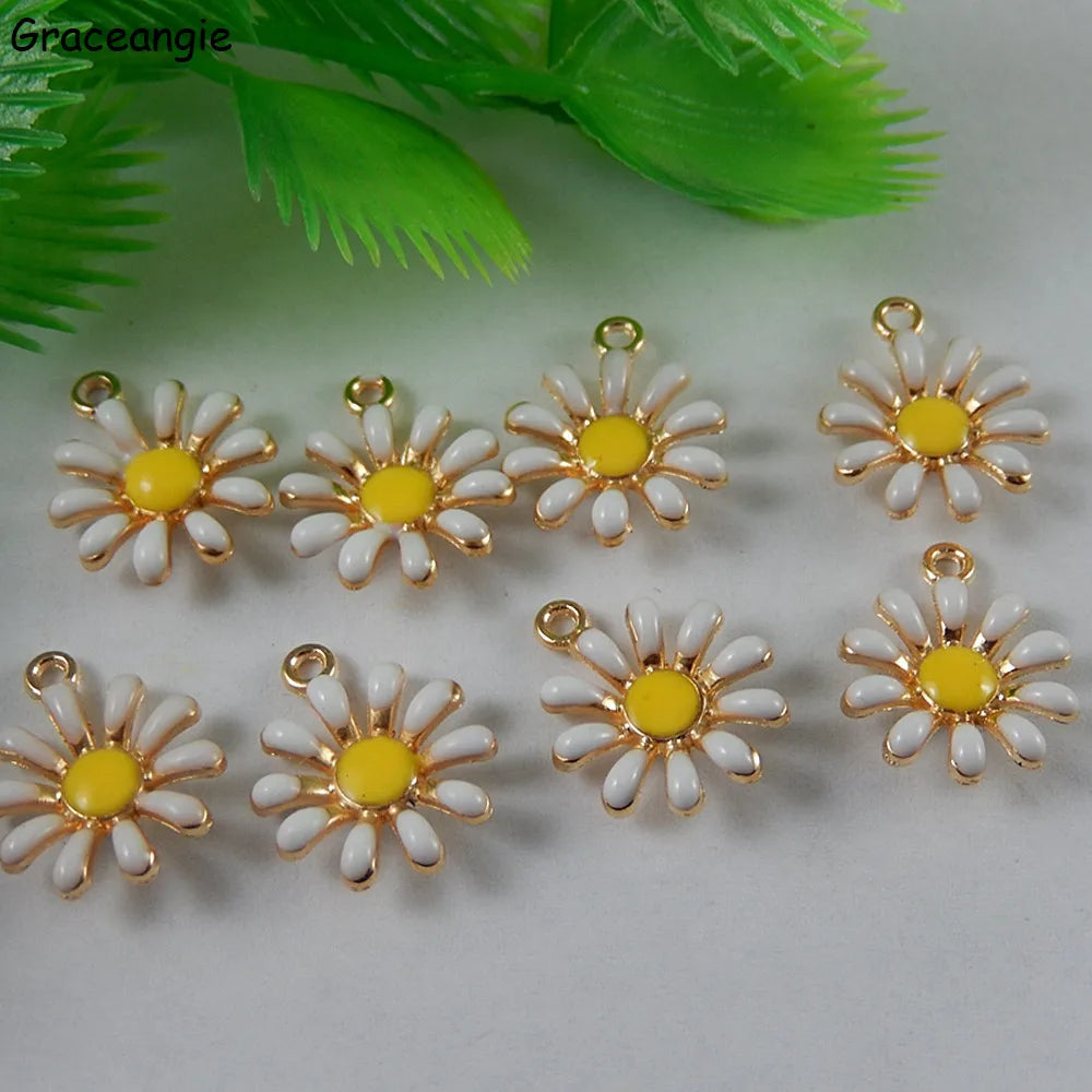 Peris Gems (10pieces) GraceAngie Trendy Daisy Flower Necklace Pendant Alloy Bracelet Charms Handmade Jewelry DIY Making Gifts 16*13mm 50992 SHEIN Amazon Temu