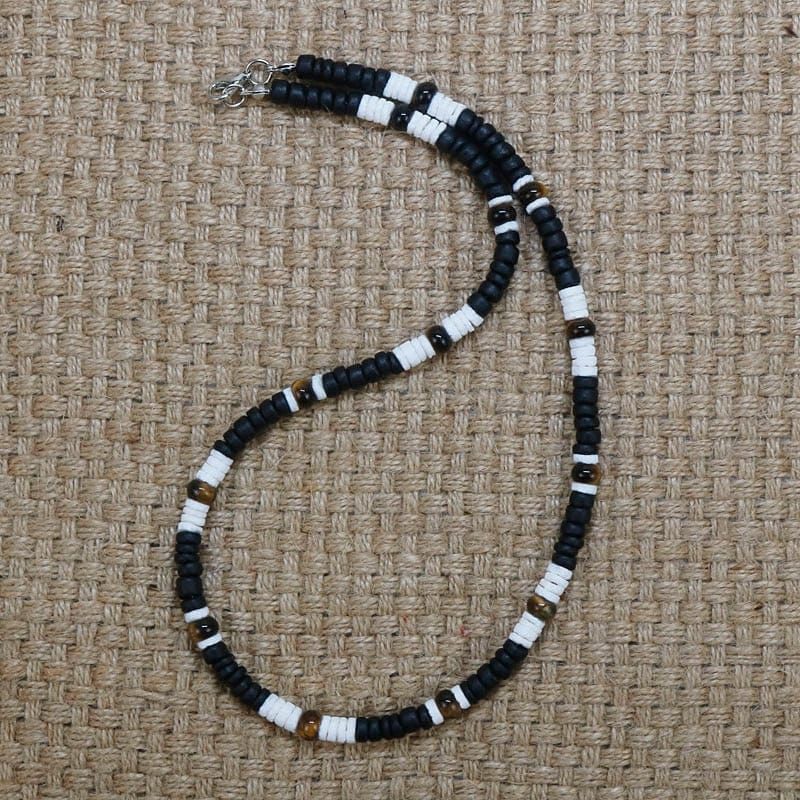 Peris Gems  12 Beach Surfer Necklace for Men | Black Coconut Shell Beaded Necklaces