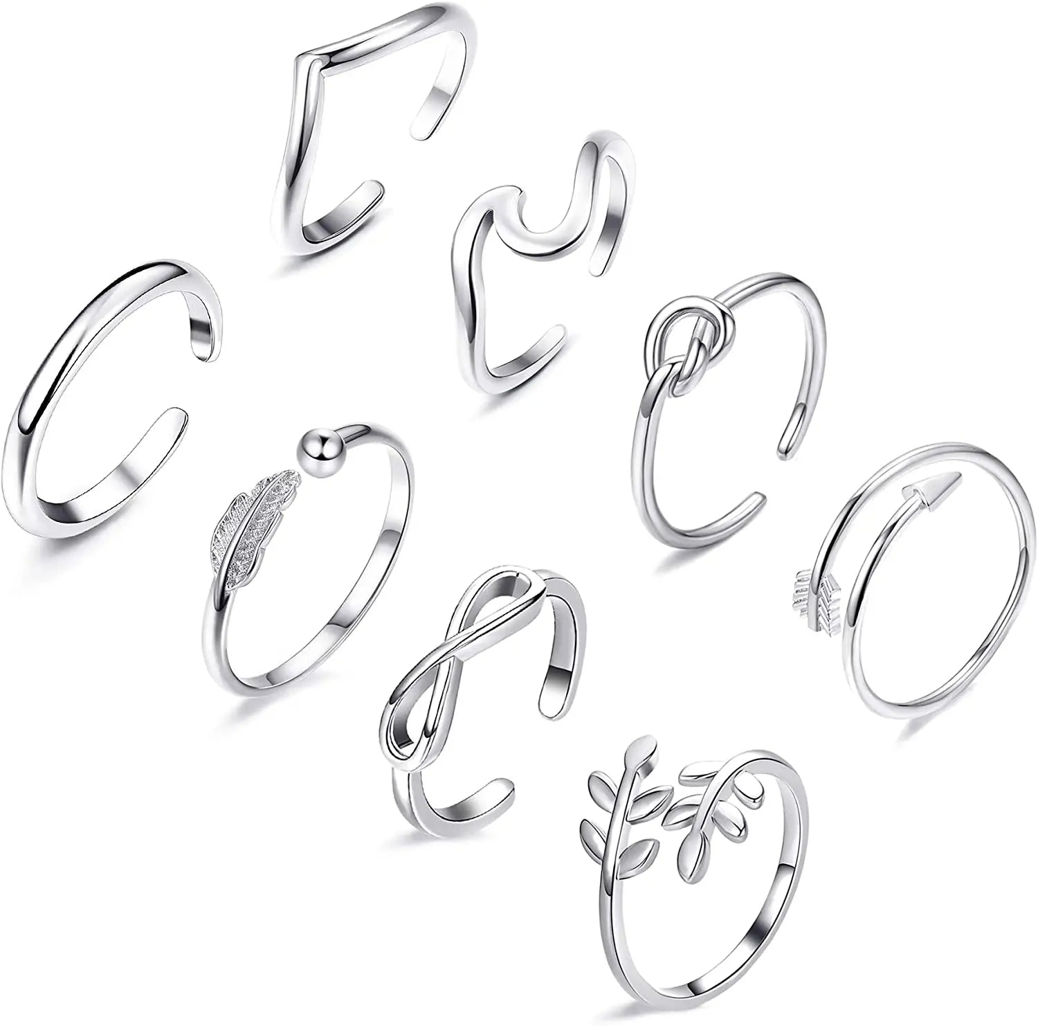 Peris Gems  19 Adjustable Stainless Steel Toe Rings for Women Summer Beach Hypoallergenic CZ Jewelry Set with Tail Foot Ring Gift Jewelry SHEIN Amazon Temu