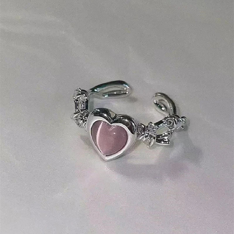 Peris Gems 1pcs Y2K Trendy Pink Heart Ring Cat Eye Peach Heart Adjustable Women Design Premium Rings Wedding Party Jewelry Gifts Wholesale SHEIN Amazon Temu