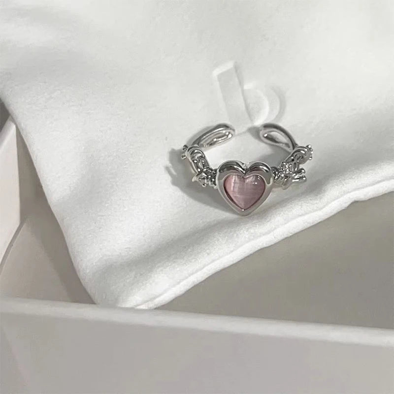 Peris Gems 1pcs Y2K Trendy Pink Heart Ring Cat Eye Peach Heart Adjustable Women Design Premium Rings Wedding Party Jewelry Gifts Wholesale SHEIN Amazon Temu