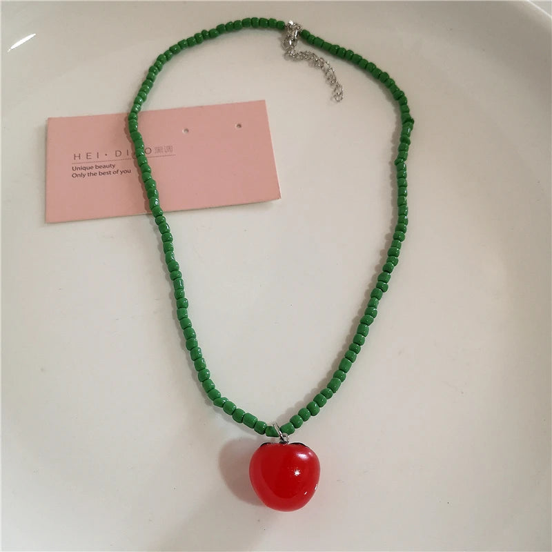 Peris Gems 2 Kpop Fashion Heart Fruit Tomato Bowknot Pendant Colorful Beaded Necklace Woman Aesthetic Jewelry Cute Summer Y2K EMO Accessories SHEIN Amazon Temu