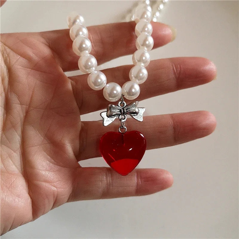 Peris Gems 2 New Goth Y2k Aesthetic Cherry Strawberry Pendant Pearl Beaded Necklace Girl Vintage Cute Kawaii Charms EMO Jewelry Accessories SHEIN Amazon Temu