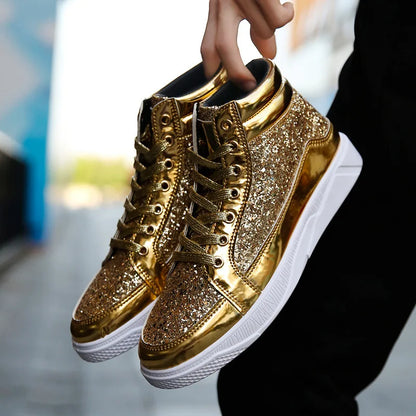 Peris Gems 2020 Fashion Men High Top Sneakers Male Ankle Boots Gold Luxury Glitter Shoes Streetwear Hip Hop Casual Boots Chaussures Homme SHEIN Amazon Temu