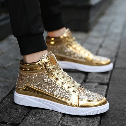 Peris Gems 2020 Fashion Men High Top Sneakers Male Ankle Boots Gold Luxury Glitter Shoes Streetwear Hip Hop Casual Boots Chaussures Homme SHEIN Amazon Temu