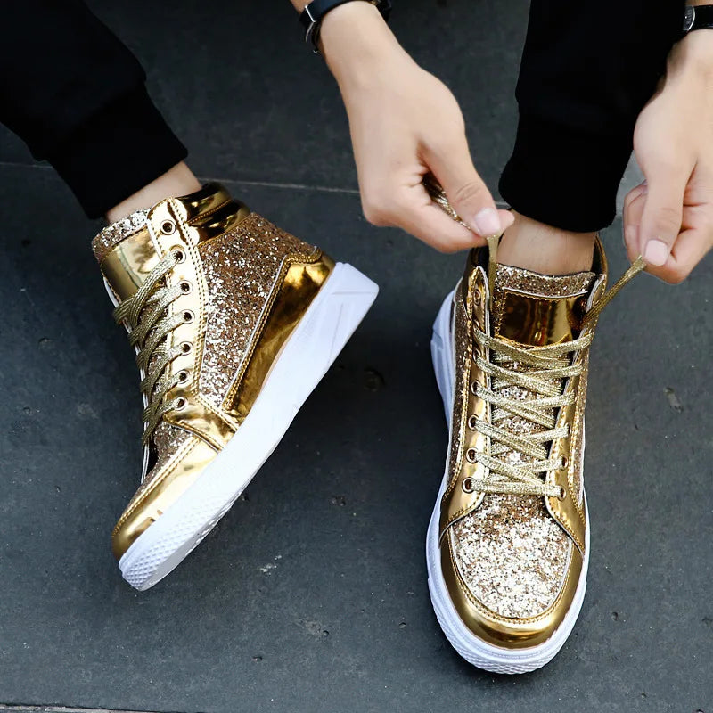 Peris Gems 2020 Fashion Men High Top Sneakers Male Ankle Boots Gold Luxury Glitter Shoes Streetwear Hip Hop Casual Boots Chaussures Homme SHEIN Amazon Temu