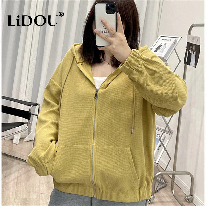 Peris Gems 2022 Autumn New Fashion Temperament Korean Plus Size Hoodies Women Loose Casual Waffle Sweatshirt Jacket Solid Elegant Cardigan 2022 Autumn New Fashion Temperament Korean Plus Size Hoodies Women Loose Casual Waffle Sweatshirt Jacket Solid Elegant Cardigan SHEIN Amazon Temu