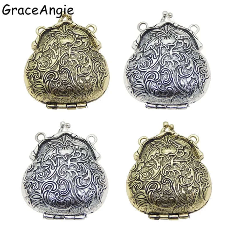 Peris Gems  (2piece)Mix Silver Color Bronze Tone Ancient Purse Locket Alloy Charm Pendants 54*44mm OpenClose Top Jewelry Lover Gift 52609 SHEIN Amazon Temu