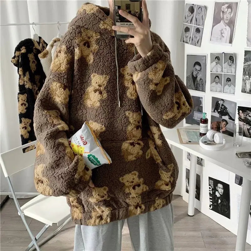 Peris Gems 3 Color New 2023 Spring Fall Kawaii Harajuku Casual Sweet Fuzzy Women Jacket Bear Print Hooded Coat Men Warm Student Jackets y2k SHEIN Amazon Temu