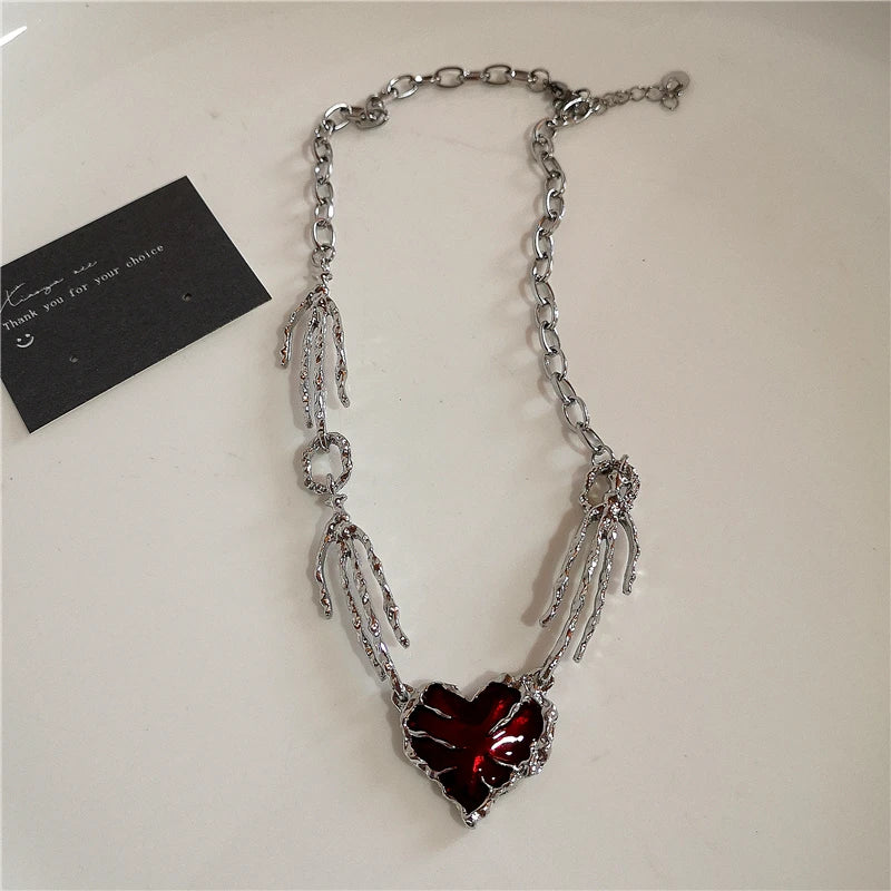 Peris Gems 3 Cross Heart Red Stone Hand Bone Pendants Choker Chain Necklace Ins Punk Goth Charm Korean Men Women Y2K EMO Accessories Jewelry SHEIN Amazon Temu