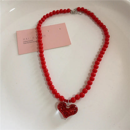 Peris Gems 3 Kpop Fashion Heart Fruit Tomato Bowknot Pendant Colorful Beaded Necklace Woman Aesthetic Jewelry Cute Summer Y2K EMO Accessories SHEIN Amazon Temu