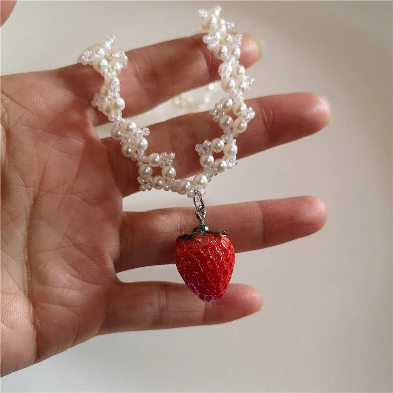 Peris Gems 3 New Goth Y2k Aesthetic Cherry Strawberry Pendant Pearl Beaded Necklace Girl Vintage Cute Kawaii Charms EMO Jewelry Accessories SHEIN Amazon Temu