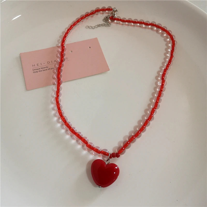 Peris Gems 4 Kpop Fashion Heart Fruit Tomato Bowknot Pendant Colorful Beaded Necklace Woman Aesthetic Jewelry Cute Summer Y2K EMO Accessories SHEIN Amazon Temu