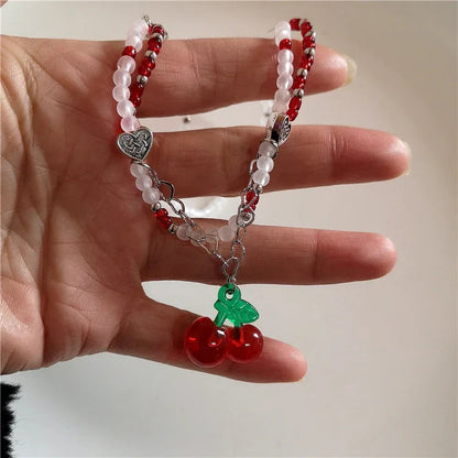 Peris Gems 4 New Goth Y2k Aesthetic Cherry Strawberry Pendant Pearl Beaded Necklace Girl Vintage Cute Kawaii Charms EMO Jewelry Accessories SHEIN Amazon Temu