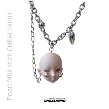 Peris Gems 49cm +7cm extended chain Y2g Crying Doll Titanium Steel Street Dark Necklace SHEIN Amazon Temu