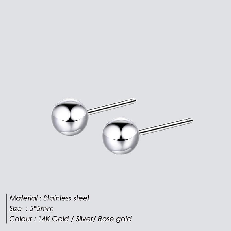 Peris Gems  5MM / Silver Ball Stud Earrings | Stainless-Steel Round Ball Piercings