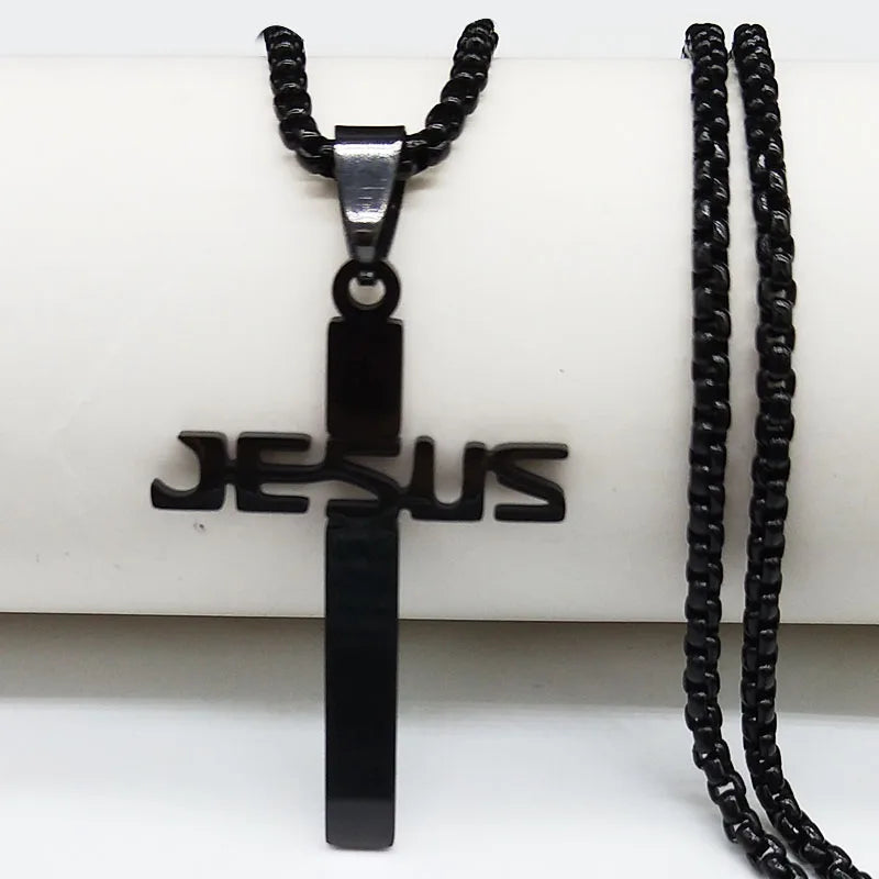 Peris Gems  60cm BOX BK Piano Black Jesus Cross Necklaces for Men SHEIN Amazon Temu