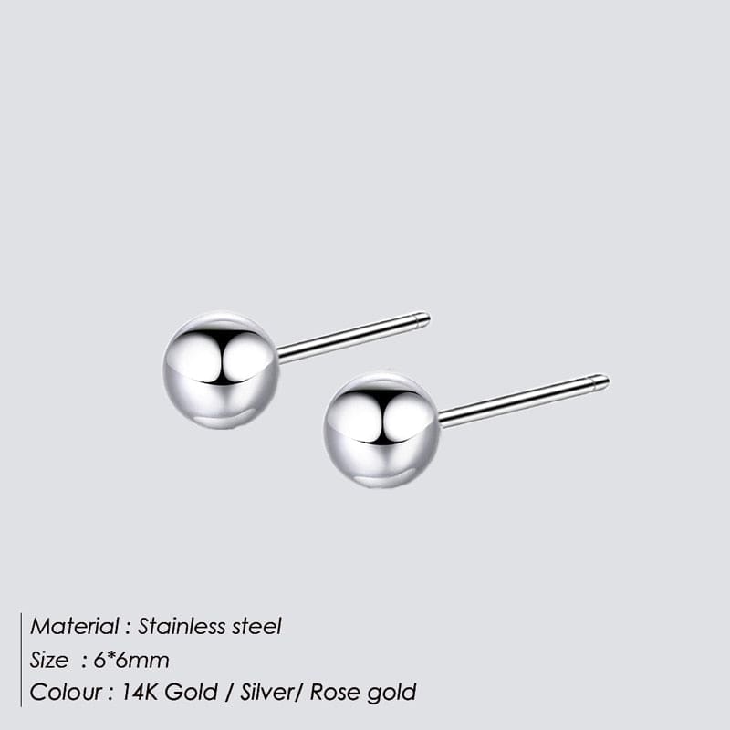 Peris Gems  6MM / Silver Ball Stud Earrings | Stainless-Steel Round Ball Piercings