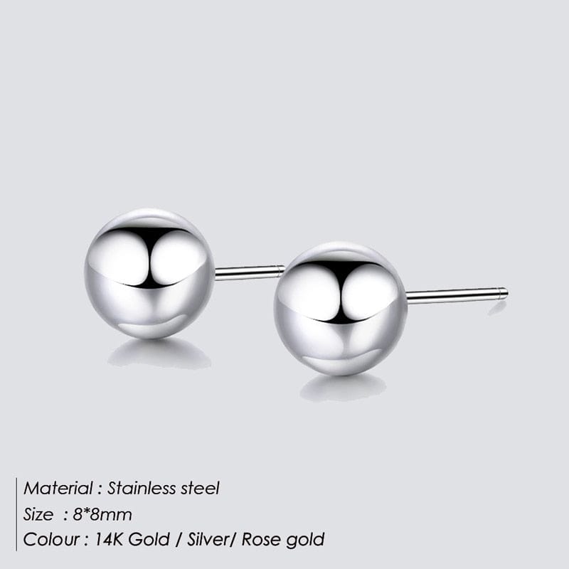 Peris Gems  8MM / Silver Ball Stud Earrings | Stainless-Steel Round Ball Piercings