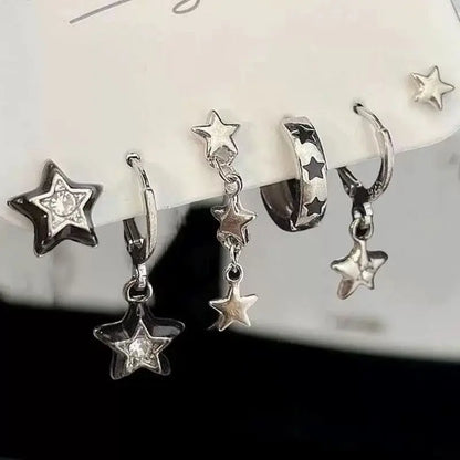 Peris Gems A 6pcs Set Earring Silver Color Star Dangle Earrings Vintage Metal Geometric Drop Earring for Women Fashion Trendy Y2K Jewelry SHEIN Amazon Temu