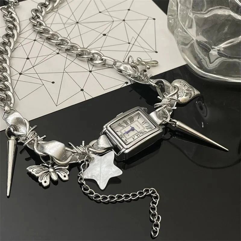 Peris Gems A / CHINA Fashion Y2K Cyber Punk Leather Watch Pendant Stainless Steel Choker Collar Gothic Butterfly Star Charm Necklace For Women Jewelr SHEIN Amazon Temu