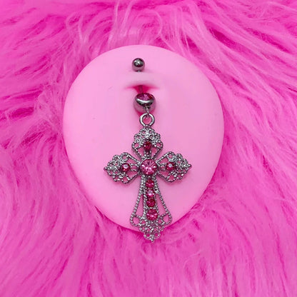 Peris Gems  A Valedictorian Style Pink Crystal Belly Button Cross Piercing SHEIN Amazon Temu