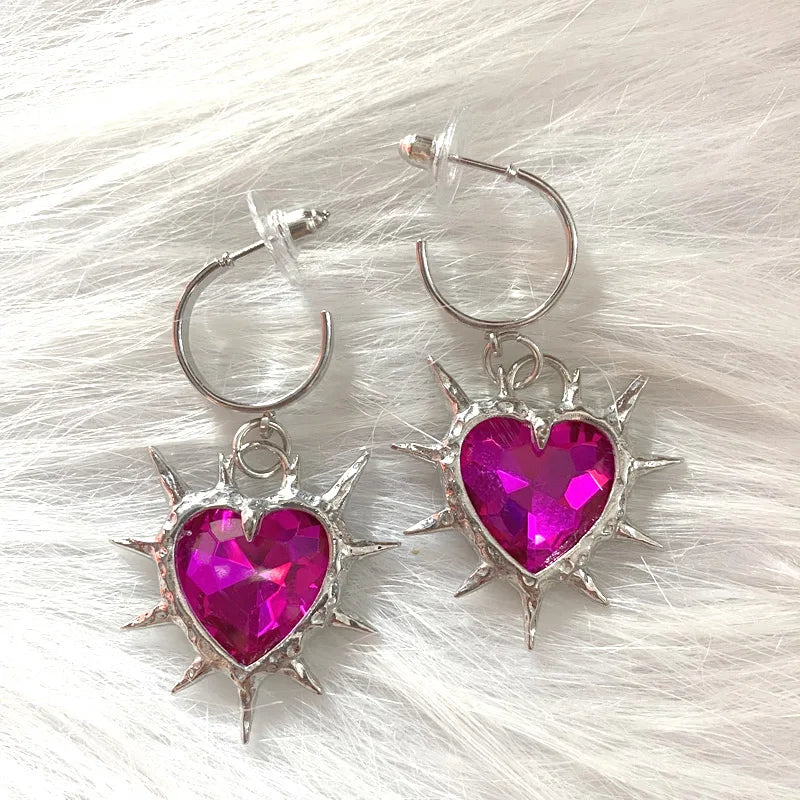 Peris Gems A Y2K Grunge Jewelry Heart Crystal Earrings Rainbow Punk Charms Korean Fashion Thorns Drop Earrings for Women Goth Accessories SHEIN Amazon Temu