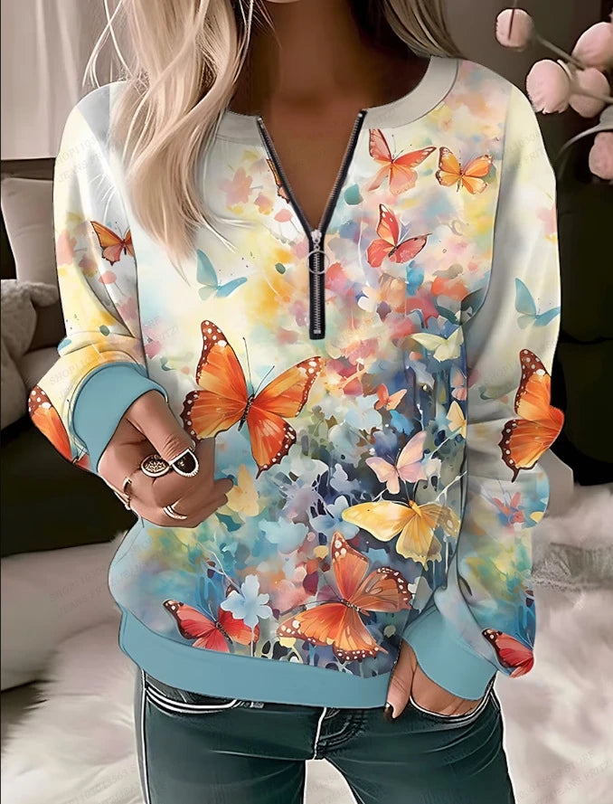 Peris Gems A1LF5J2307127 / S Butterfly Hoodies Women Fashion Zipper Hoodies Floral Sweatshirt Zip Up Hoodie Oversized Sudaderas Elegant Coats Women Sweats SHEIN Amazon Temu