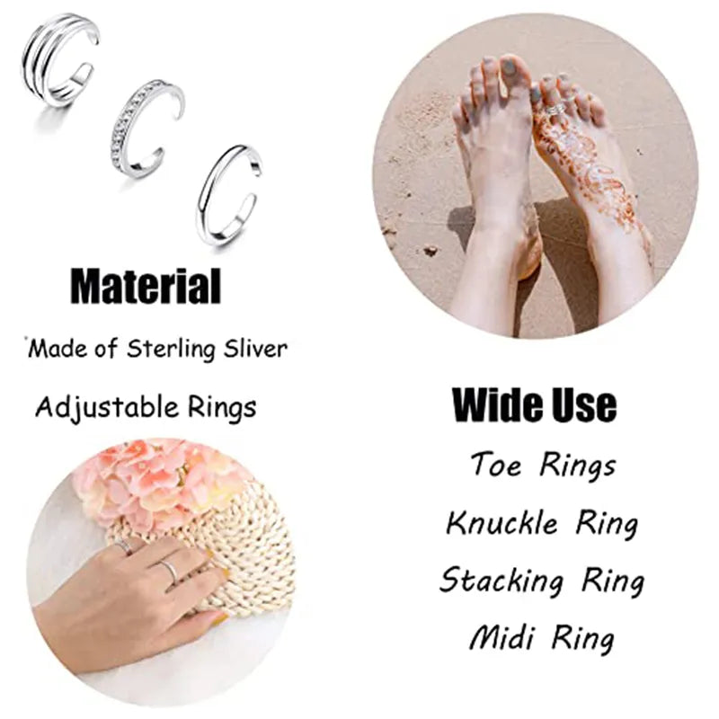 Peris Gems  Adjustable Stainless Steel Toe Rings for Women Summer Beach Hypoallergenic CZ Jewelry Set with Tail Foot Ring Gift Jewelry SHEIN Amazon Temu