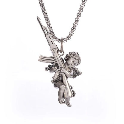 Peris Gems AL19688-Silver Hip Hop Angel Cupid Holding Special Rifle Y2K Shotgun Pendant Necklace for Men Women Fashion Personality Casual Jewelry SHEIN Amazon Temu