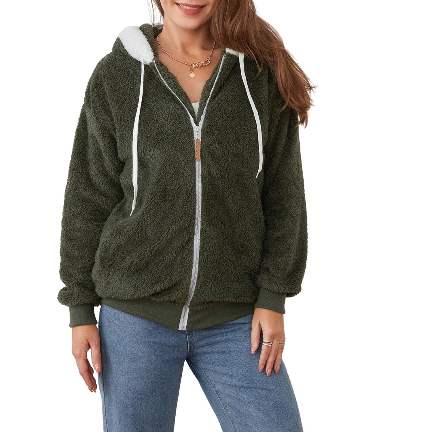 Peris Gems army green / XL Edhomenn Women s Zip Up Hoodies Oversized Drawstring Sweatshirts Casual Fall Jacket With Pockets Y2k Basic Winter Tops SHEIN Amazon Temu